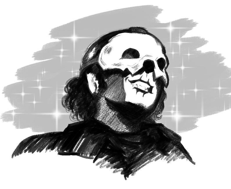 Small digital sketch of Ghost's Papa V Perpetua smiling on stage. I gave him little vampire fangs just because I can.