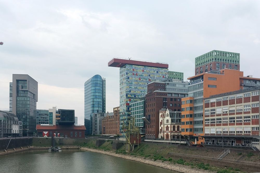 Düsseldorf Media Harbour - a mixture of old and new buildings.
