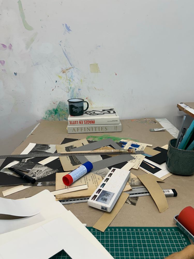 Messy studio desk