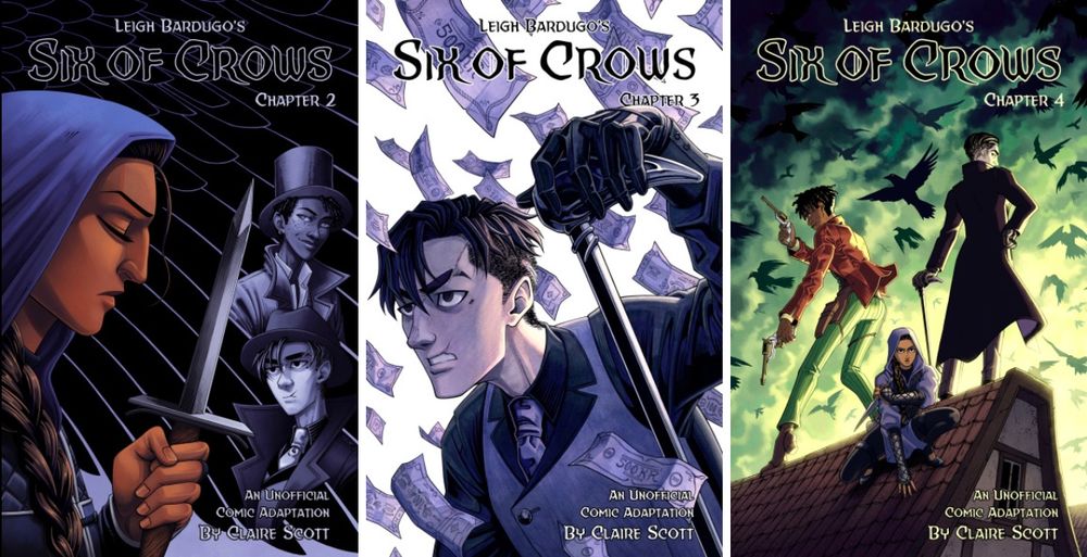 Three covers for Six of Crows: A Comic Adaptation
