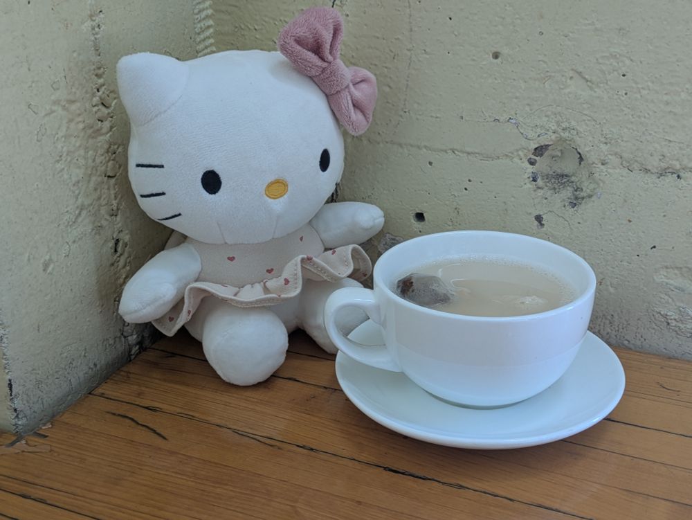 Hello Kitty with cup of tea.