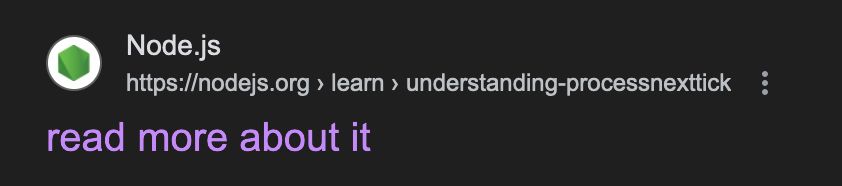 A screenshot of a search result from the Node.js website. The title simply says "read more about it".