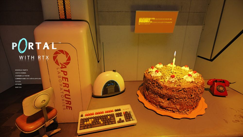 Screenshot of the alternative titlescreen from Portal With RTX (2022, Valve/Lightspeed Studios/NVIDIA).