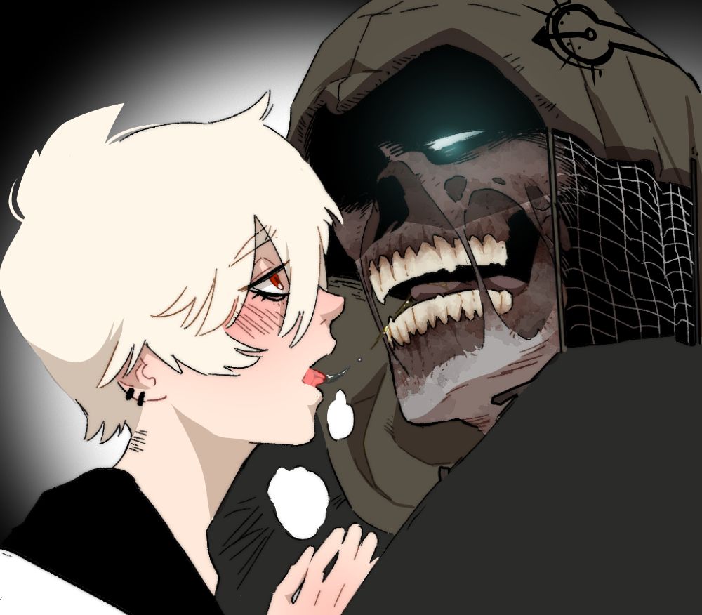 Buck & Zeke share what looks to be the aftermath of a passionate kiss, as saliva strings from Buck's teeth connected to Zeke's tongue. Zeke's expression doesn't give any indication that he's done yet, though.