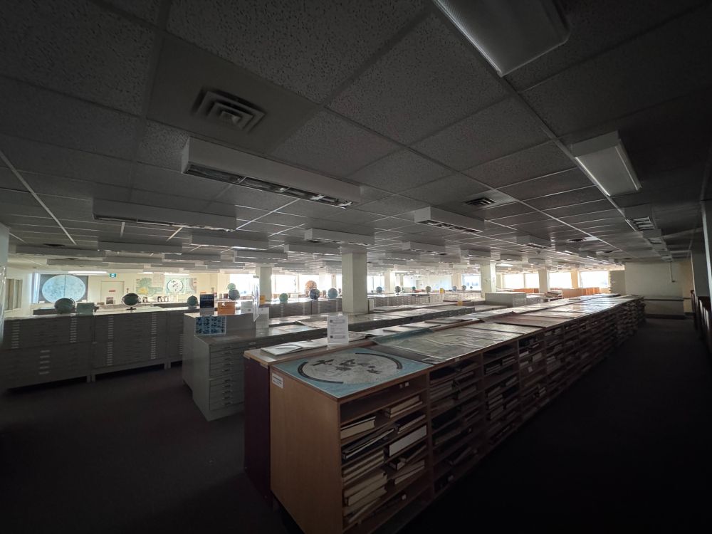 View of the William C. Wonders Map Collection in the morning before the lights are turned on.