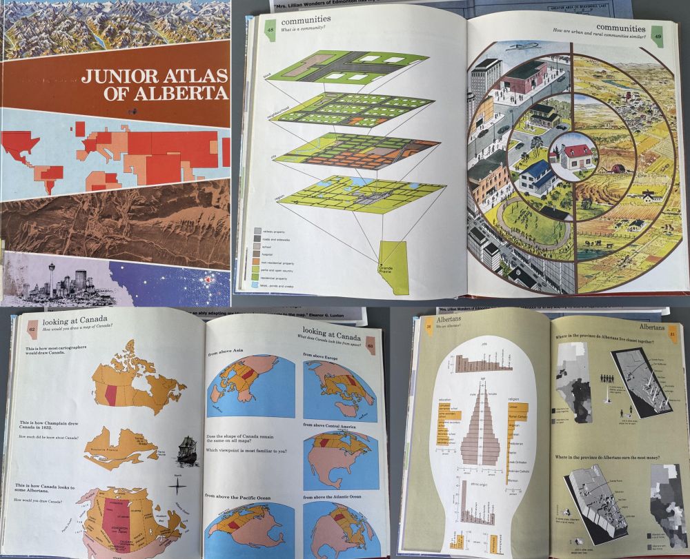 Map a-day-in May (a thirty-one cabinet display) Lillian J. Wonders

Cover and three plates 
- Communities
- Looking at Canada
- Albertans

From: Alberta Education. (1979). Junior atlas of Alberta : our place on earth and how we live. Curriculum Branch, Alberta Education.

Item has not been digitized.