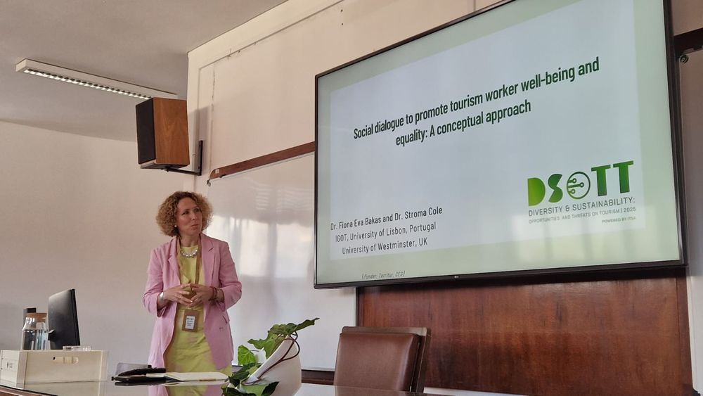 Dr Fiona Bakas presenting 'Social dialogue to promote tourism worker well-being and equality: A conceptual approach' at DSOTT 