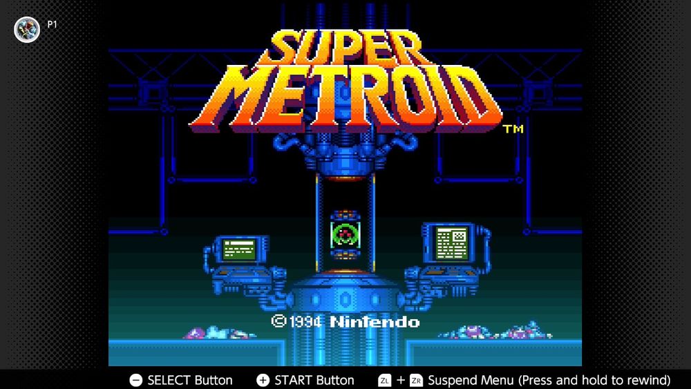Title screen for the video game Super Metroid 