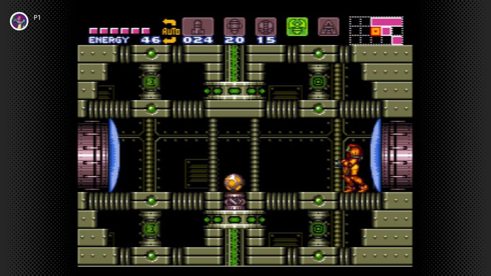Screenshot of Super Metroid gameplay right before getting an upgrade 