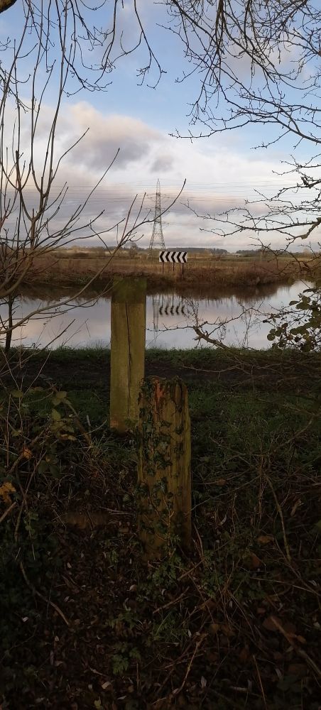Winter scene, reflection in river