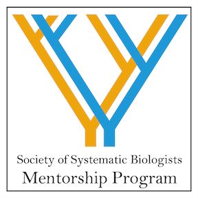 Logo for Society of Systematic Biologists Mentorship Program. Two parallel phylogenies, nothing fancy.