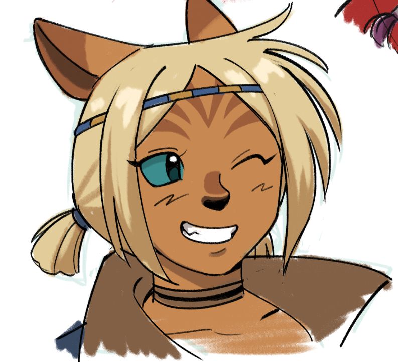 A loosely-colored portrait of Nemhi, in a 90's-00's anime style.