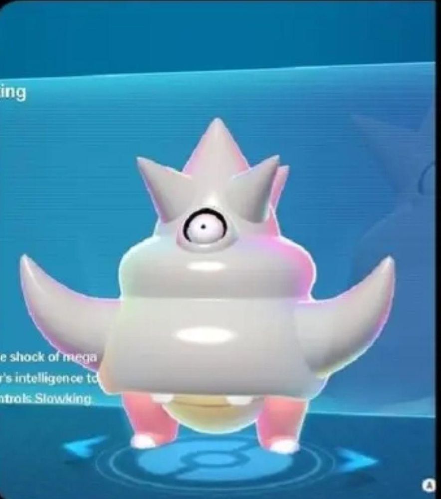 Image tirée d'un jeu vidéo mnontrant une créature possédant 2 jambes rose, potelées, un abdomen arrondi et le reste du corps enclavé dans une sorte de gros crustacé gris, avec 2 sortes de cornes sur les cotés. En haut de cette coquille de crustacé se trouve un unique oeil, en position centrale, semblant écarquillé 