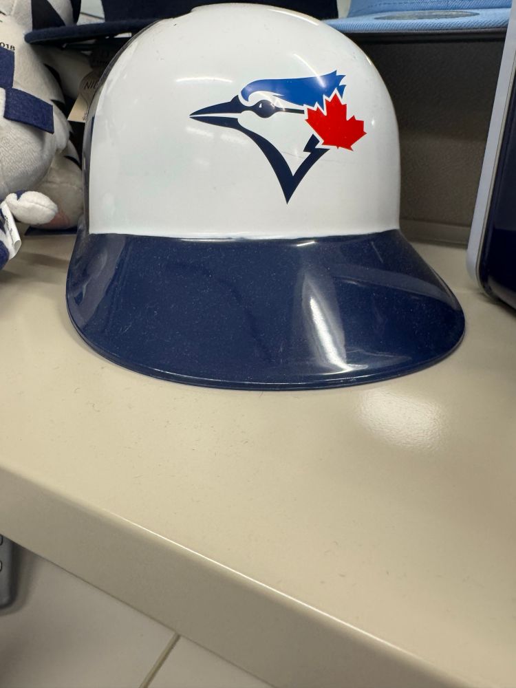 A Toronto Blue Jays white panel helmet