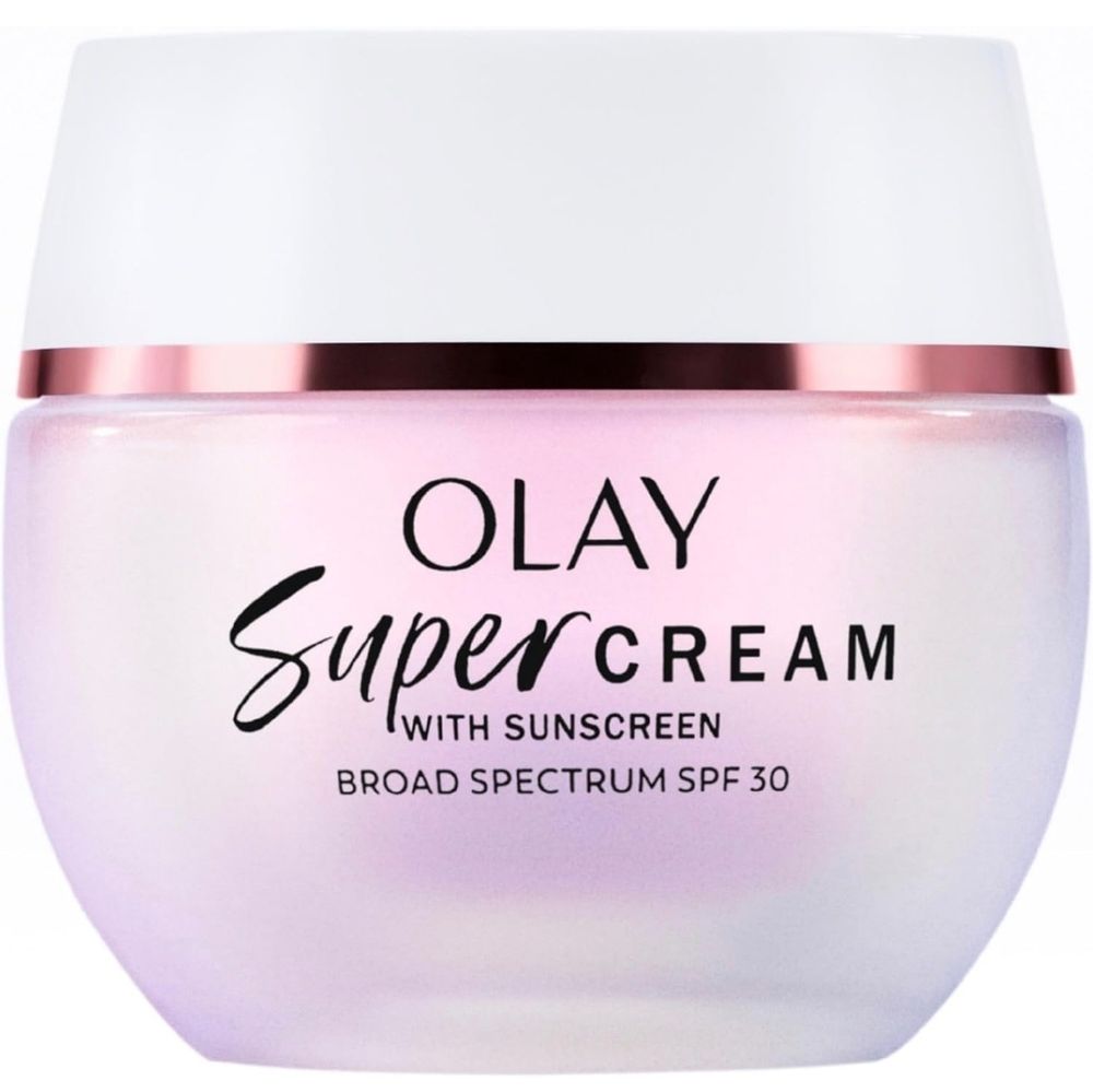 A pink tub of Olay Super Cream.