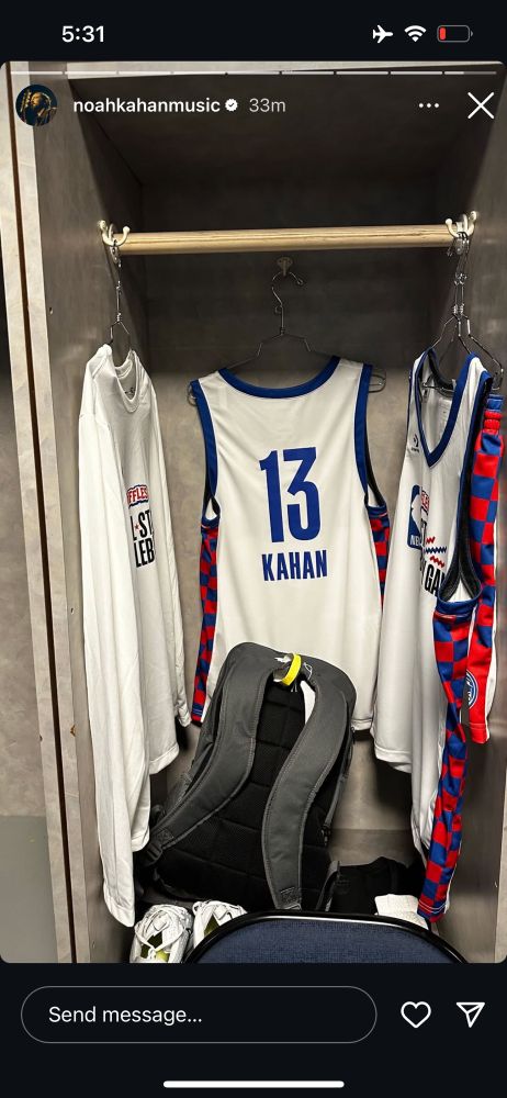 Noah Kahan posting a photo on his insta story of a jersey with the number 13 on it