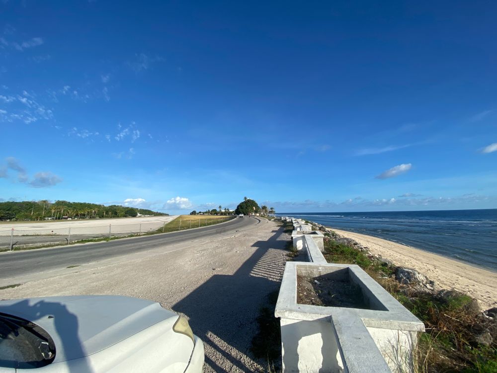 View of airport and sea in Nauru a small island in the middle of the pacific ocean