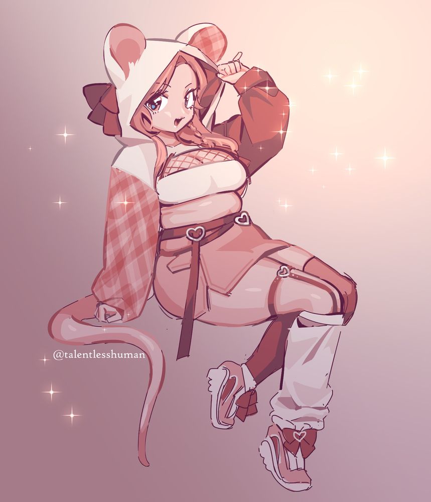 #drawing of a feminine design with light skin and pink hair. The character belongs to @junijitterfur.bsky.social

#talentlessart
