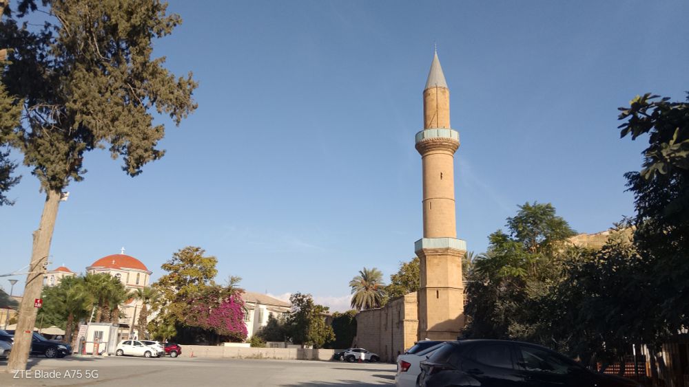 Omerye Mosque and the Greek-Orthodox Apostle Barnabas Cathedral in Nicosia, Cyprus
