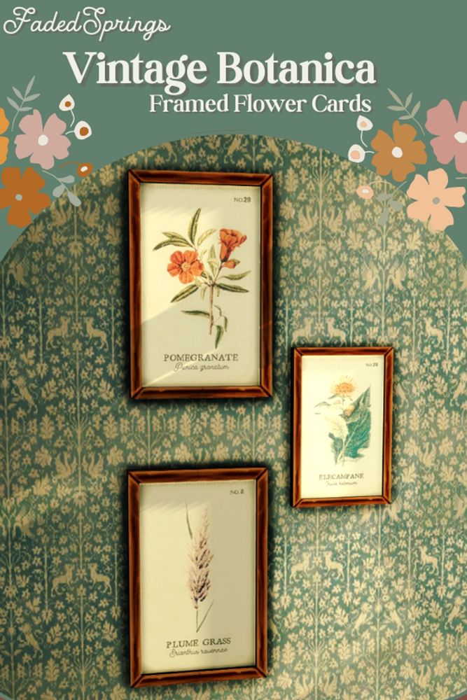 Fradmed flower cards, set called Vintage Botanica by FadedSprings.