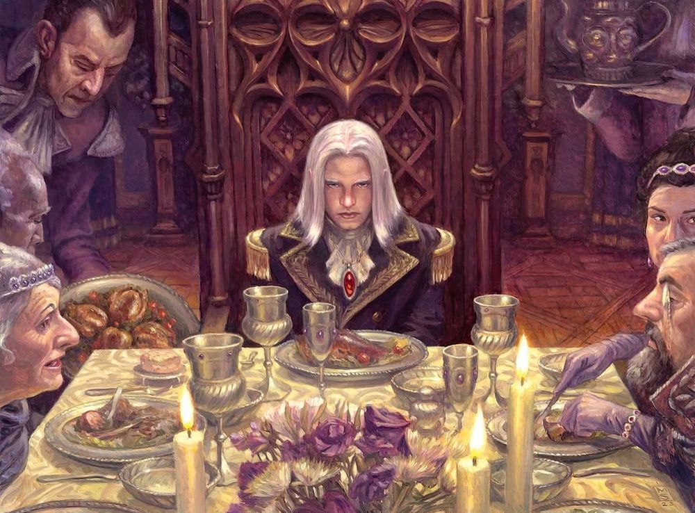 A young Sorin Markov sitting at a dinner table with an unhappy expression on his face. He hasn’t touched his food.

His family is around him, ignoring his presence and actually enjoying their dinner.