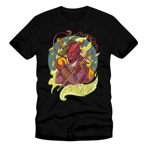 A magic con Atlanta tshirt. It’s black, and Tibalt is pictured on it holding a golden fiddle and peach.