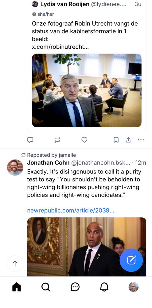 Verbaasde Sybrand van Haersma Buma foto met eronder een post met een verbaasde Cory Booker (Amerikaanse senator) foto.