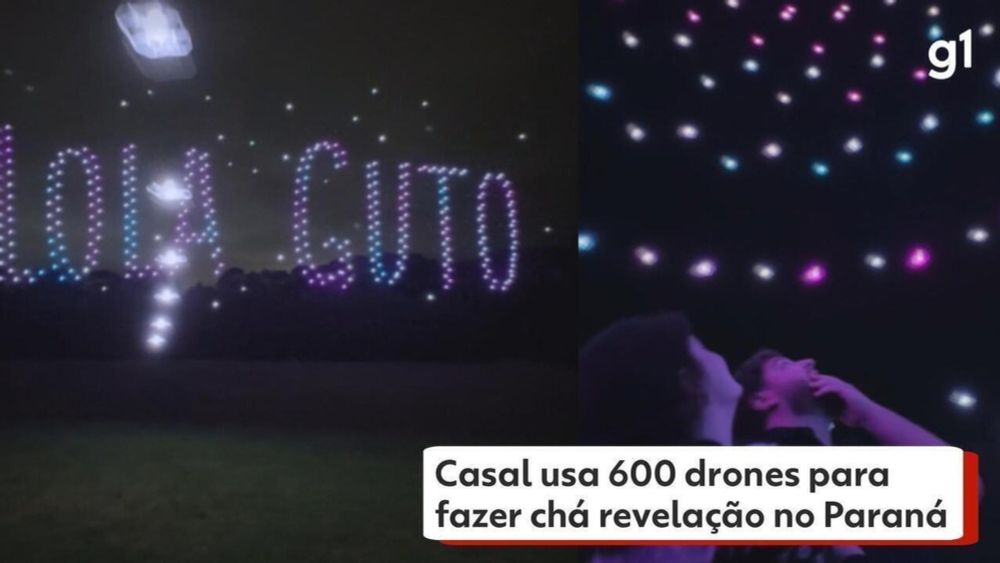 Chá revelação com 600 drones no Paraná viraliza: 'Melhor dia da minha vida', diz mãe