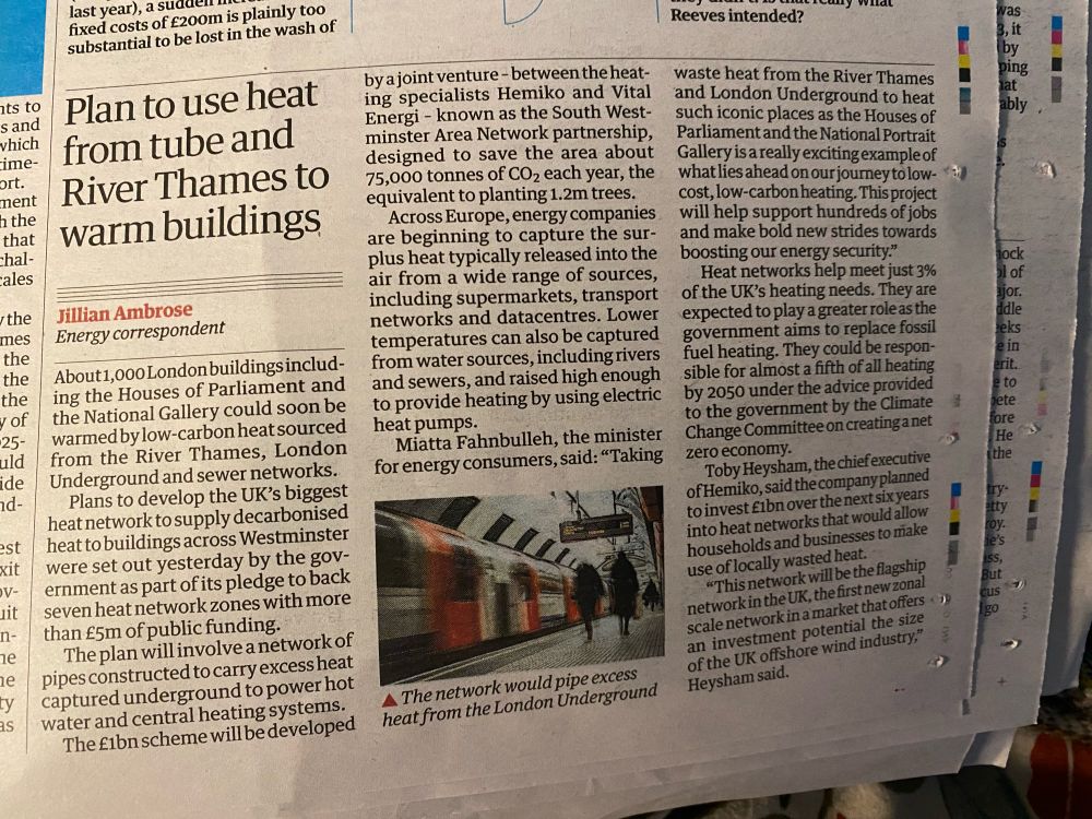 Something positive (on the climate front) in today’s news (The Guardian), the Labour government progresses plans supply decarbonised heat in Westminster.