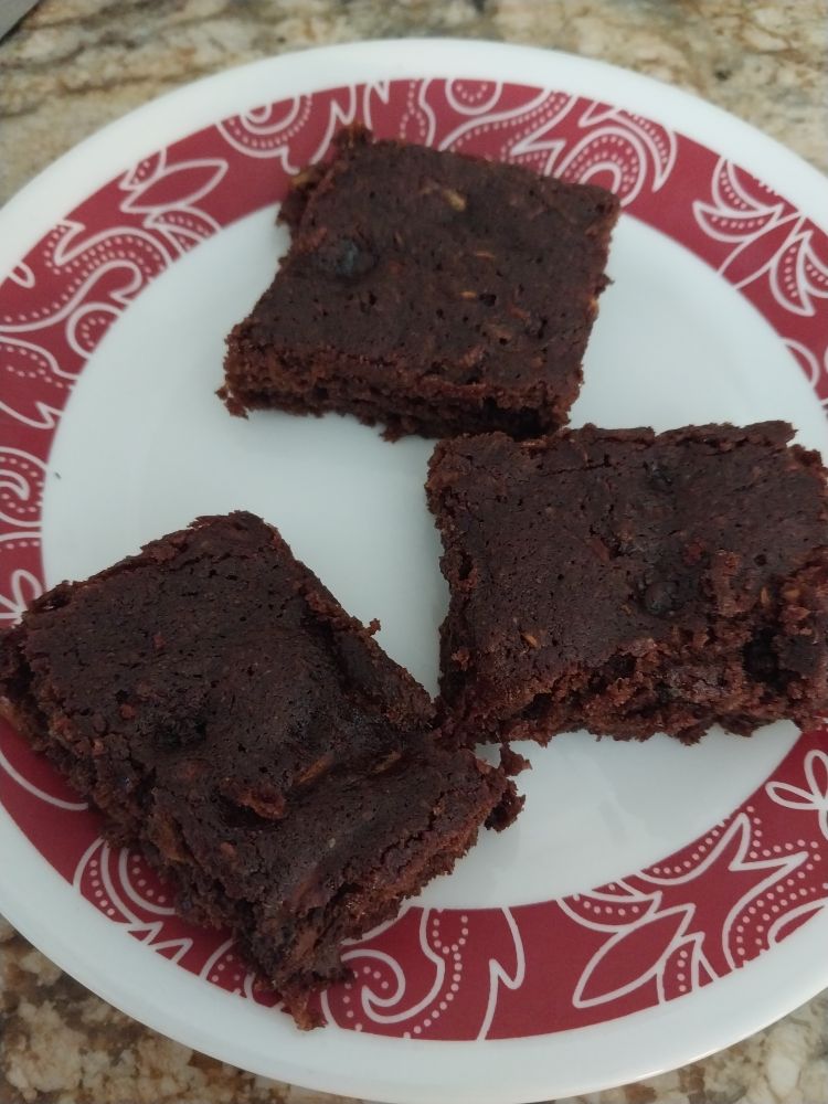Plate of three zucchini brownies 