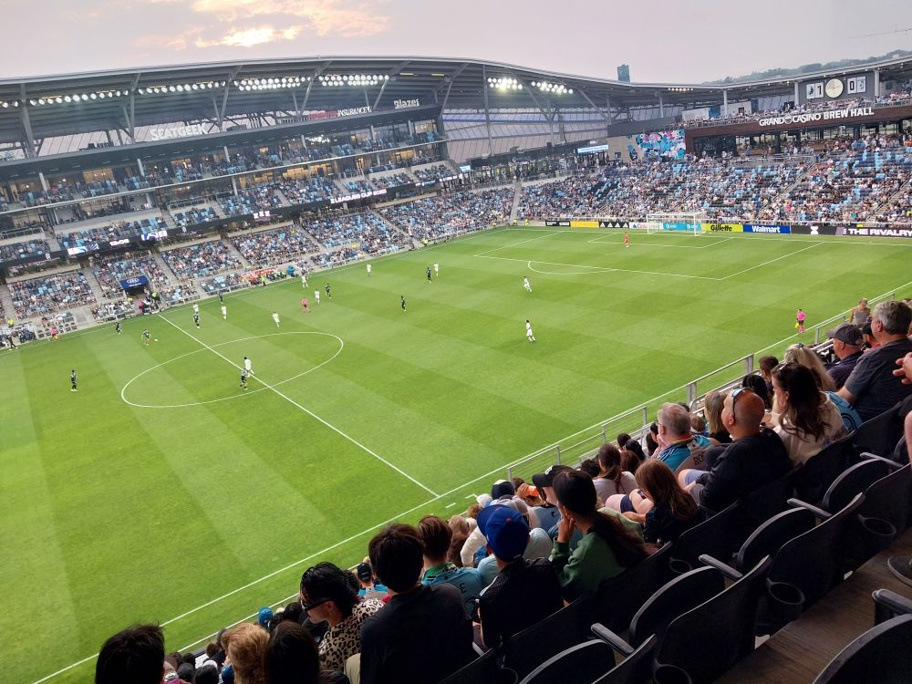Soccer field from way up in the stands