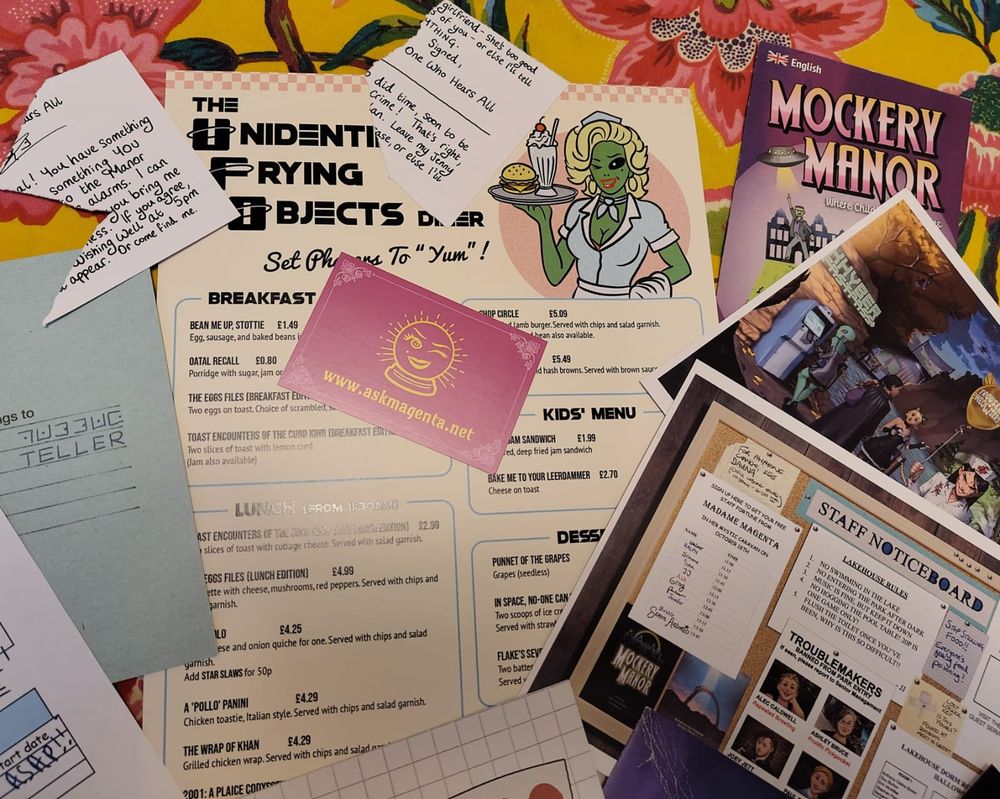 More ephemera from the game including a menu from the Unidentified Frying Objects diner.