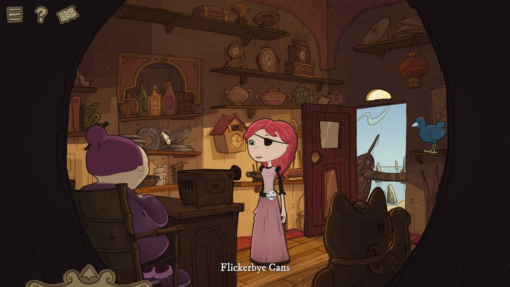 A screenshot of Nelly in a cosy junk shop.