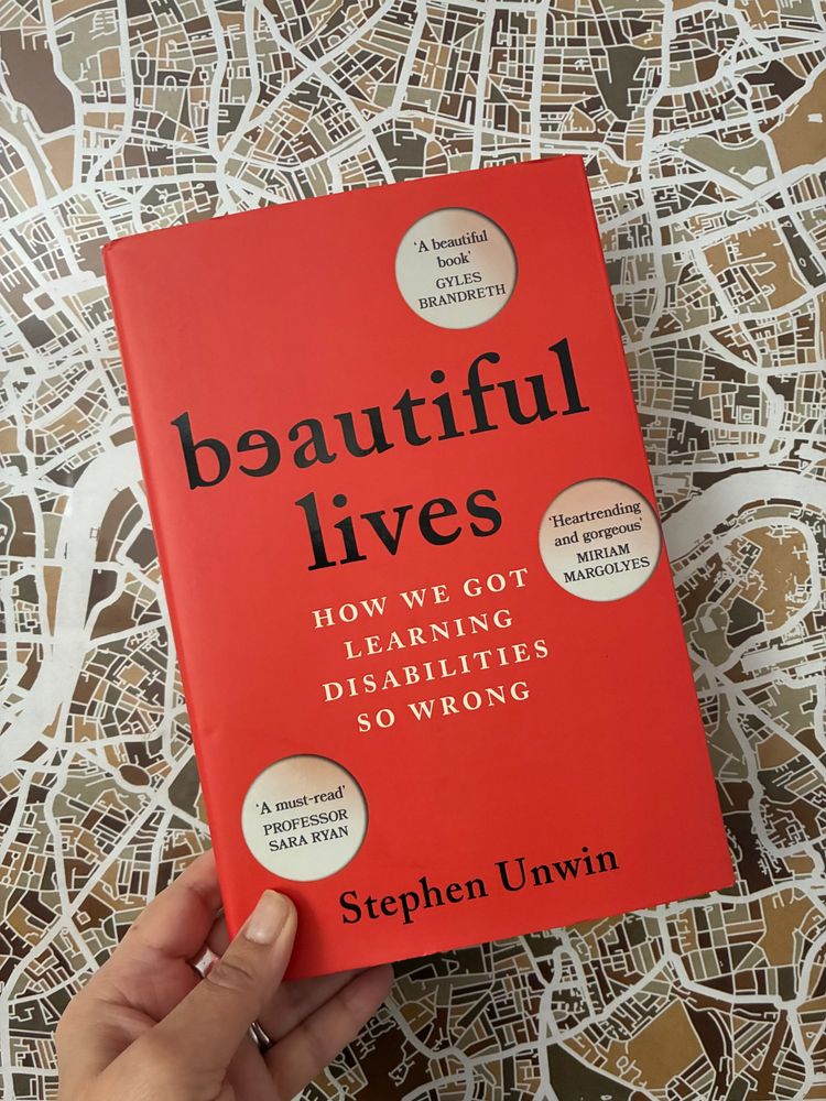 Cover of the book Beautiful Lives: How we learning disabilities so wrong, by Stephen Unwin. Black title on orange background.