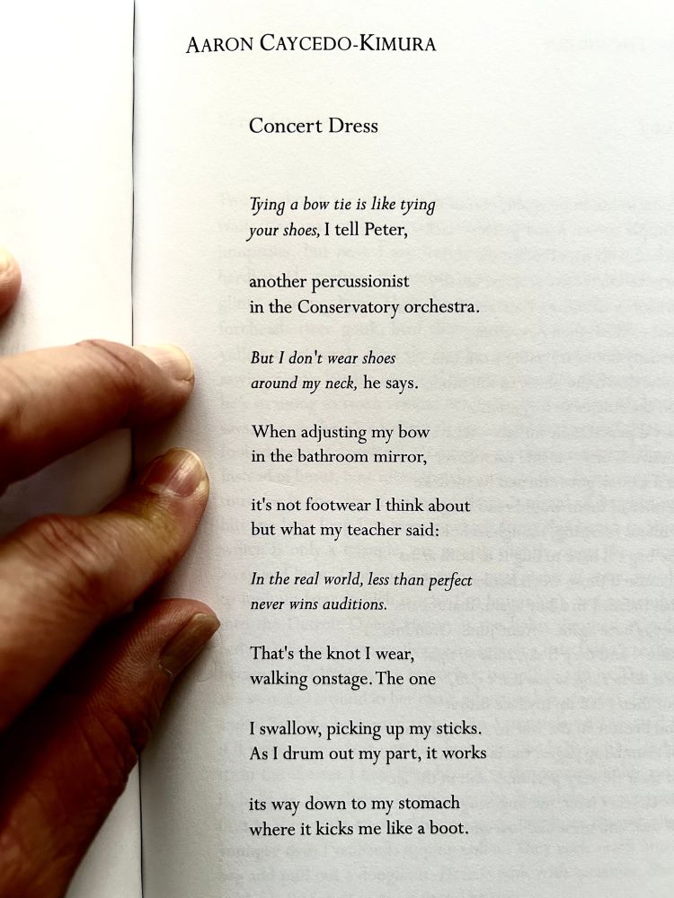 The poem “Concert Dress” by Aaron Caycedo-Kimura.