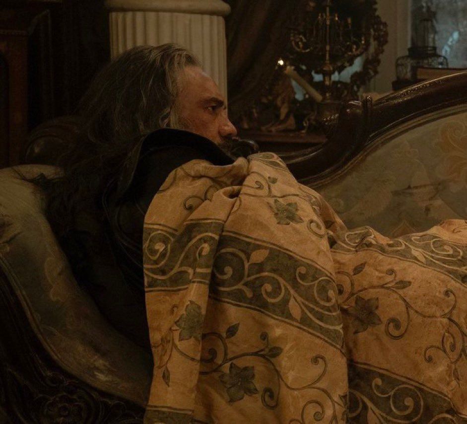 Ed Teach glowering under the blanket on Anne and Mary's sofa. 