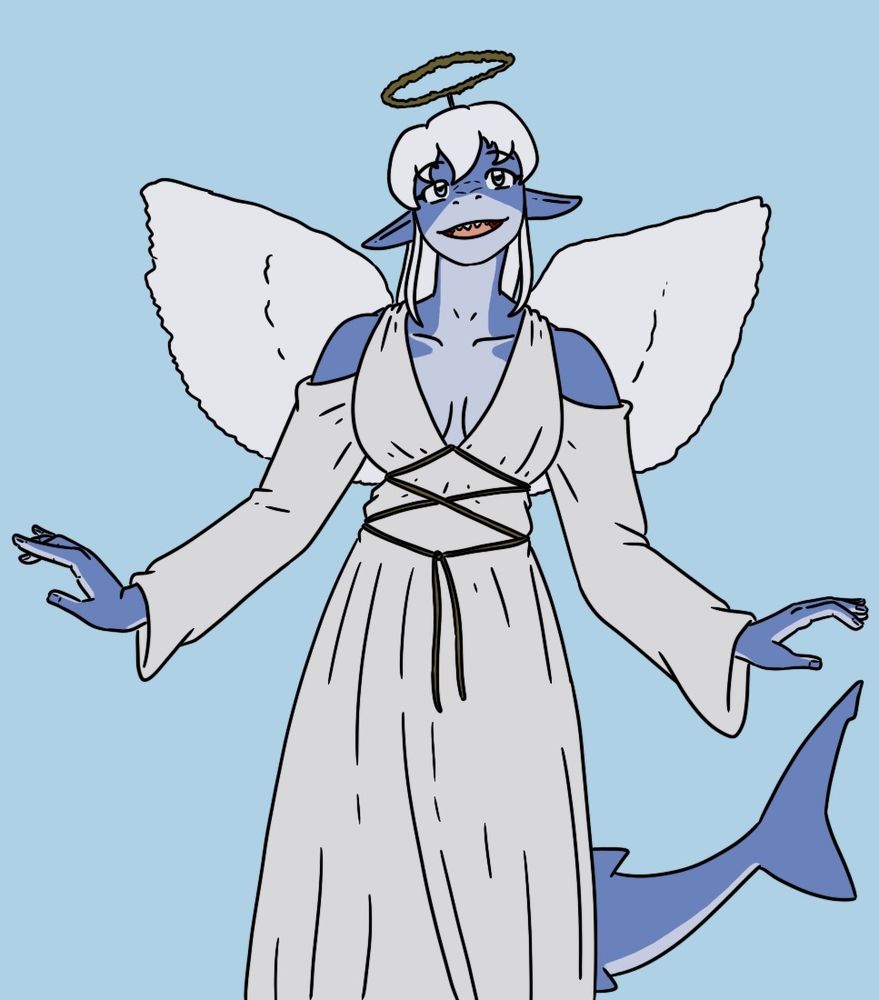 A shark girl OC in an angel outfit.