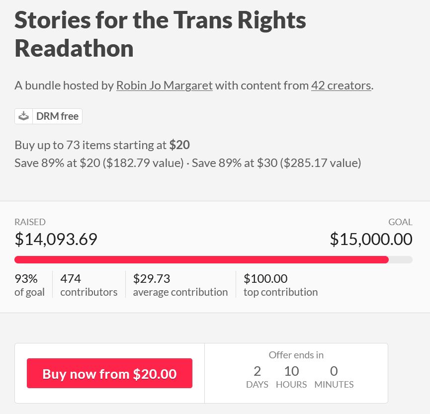 Stories for the Trans Rights Readathon - at $14093.69 out of $15000
