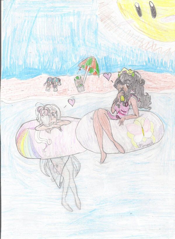 Kake and Anelia relaxing in floatie rings.