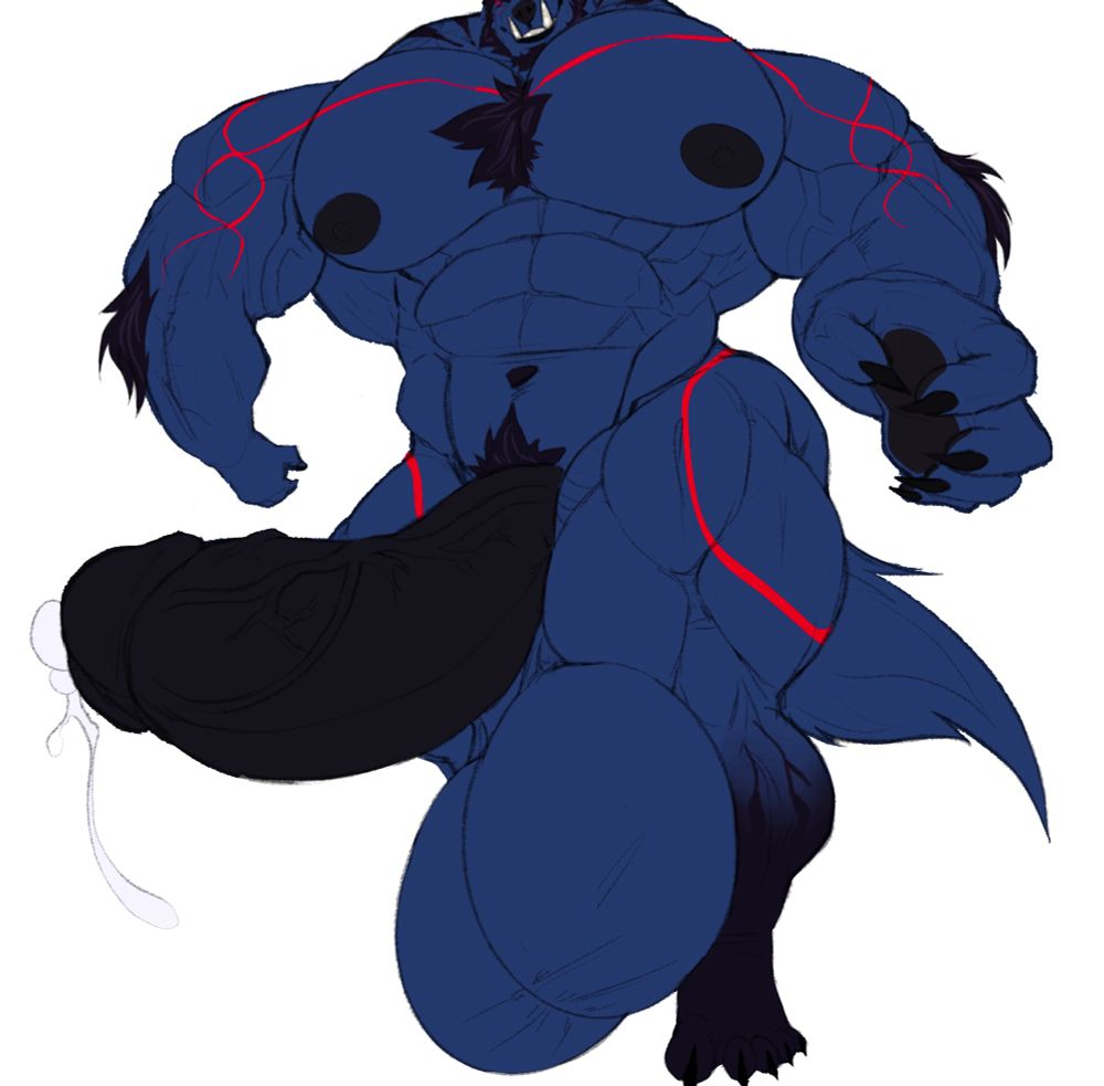 The beast walking toward you, now fully nude as he’s still growing with his giant cock and heavy balls swaying in the open as each thunderous step brings him closer to breeding you.
