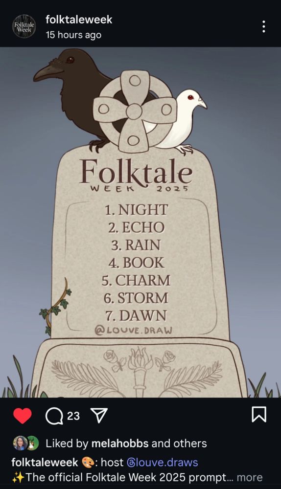 folktalwweek prompt list
night
echo
rain
book
charm
storm
dawn