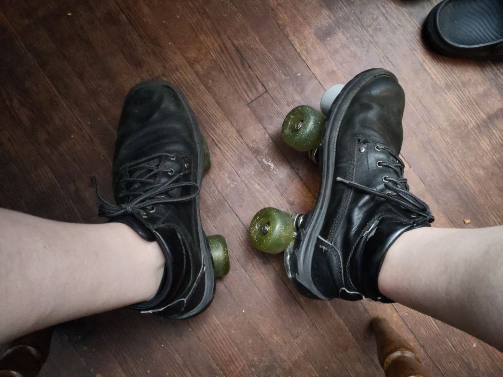 Vvn wearing the assembled skates
