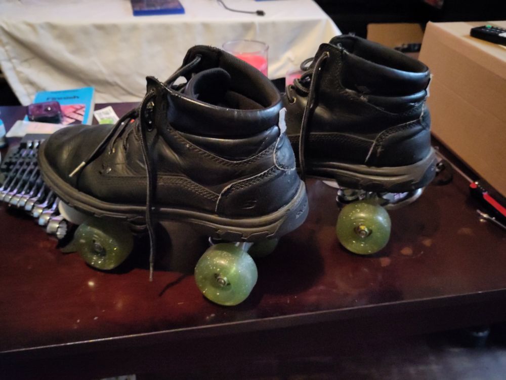 Vvn's boots with the thrifted skate's wheels installed