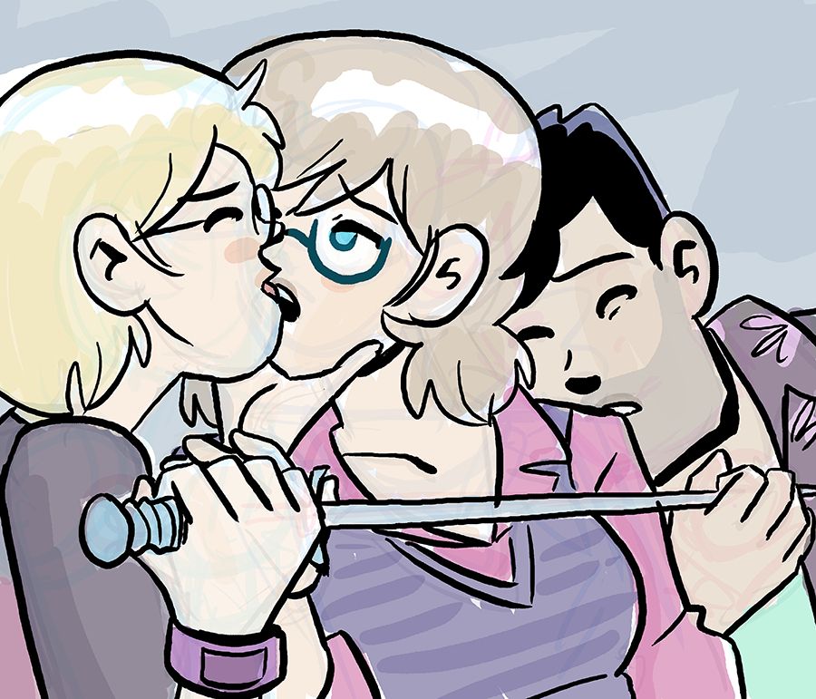 It's the Anne Hathaway lesbian pirate meme, I think!  but now it's dorothy, joyce, and joe, in that order