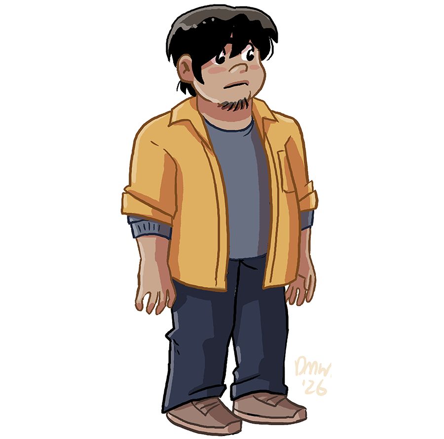 it's jim

he's wearing a yellow collared shirt over a gray sweatshirt