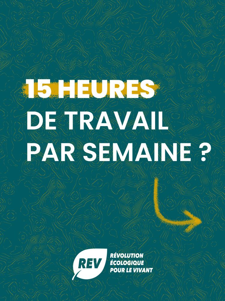 Est écrit "15 heures de travail par semaine ?" en gros sur un visuel aux couleurs de la REV.