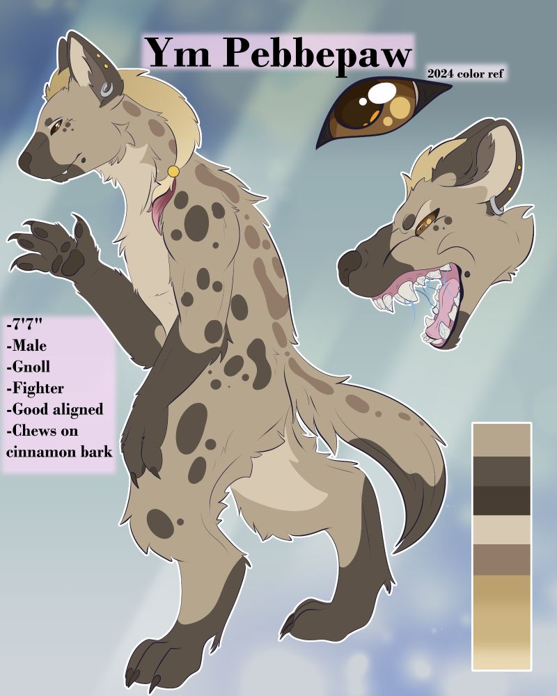 A reference of a gnoll character, ym pebvle paw, he is based on a spotted hyena