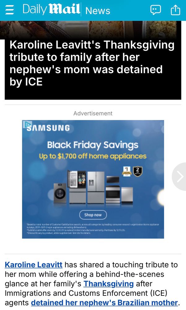 Healing from Daily Mail News
Karoline Leavitt's Thanksgiving tribute to family after her nephew's mom was detained by ICE
