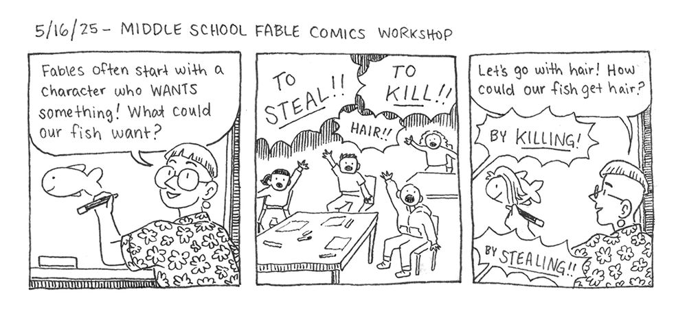 A three panel black and white diary comic called 