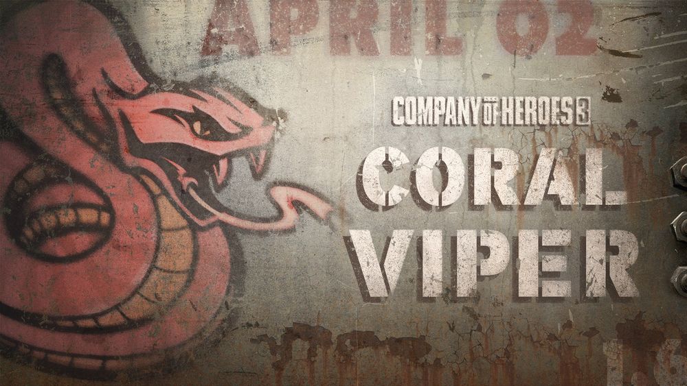 Artwork for the Coral Viper update for Company of Heroes 3. It shows a coiled red viper done in the style of a military mascot painted on the side of a vehicle.